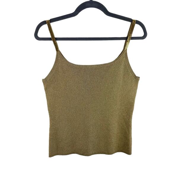 Pointelle Silk Blend Ribbed Knit Shimmer Studded Spaghetti Strap Tank Size XL - Picture 1 of 6